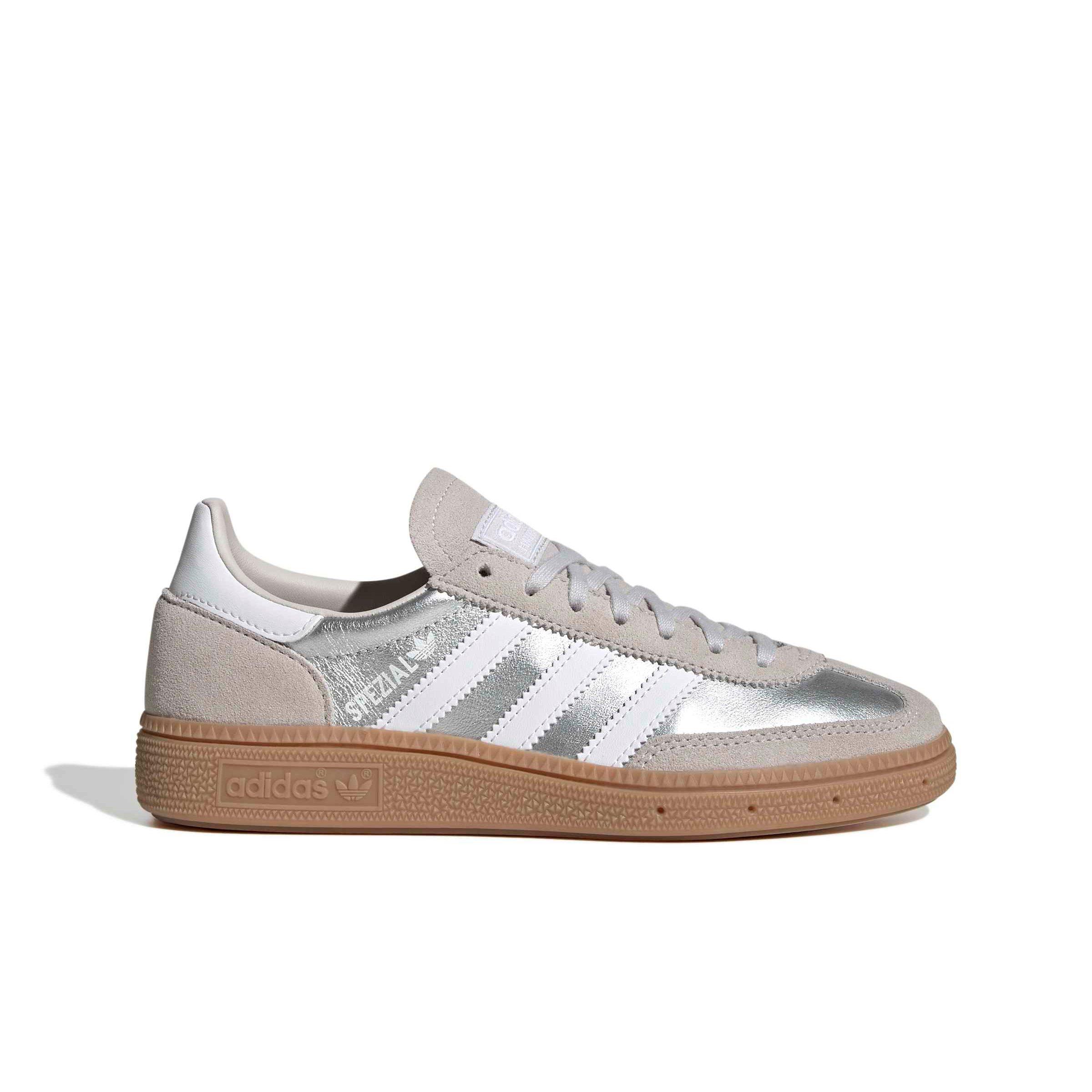 adidas Originals Handball Spezial "Silver Metallic/Ftwr White/Gum 4" Grade School Girls' Shoe - SILVER/WHITE/GUM